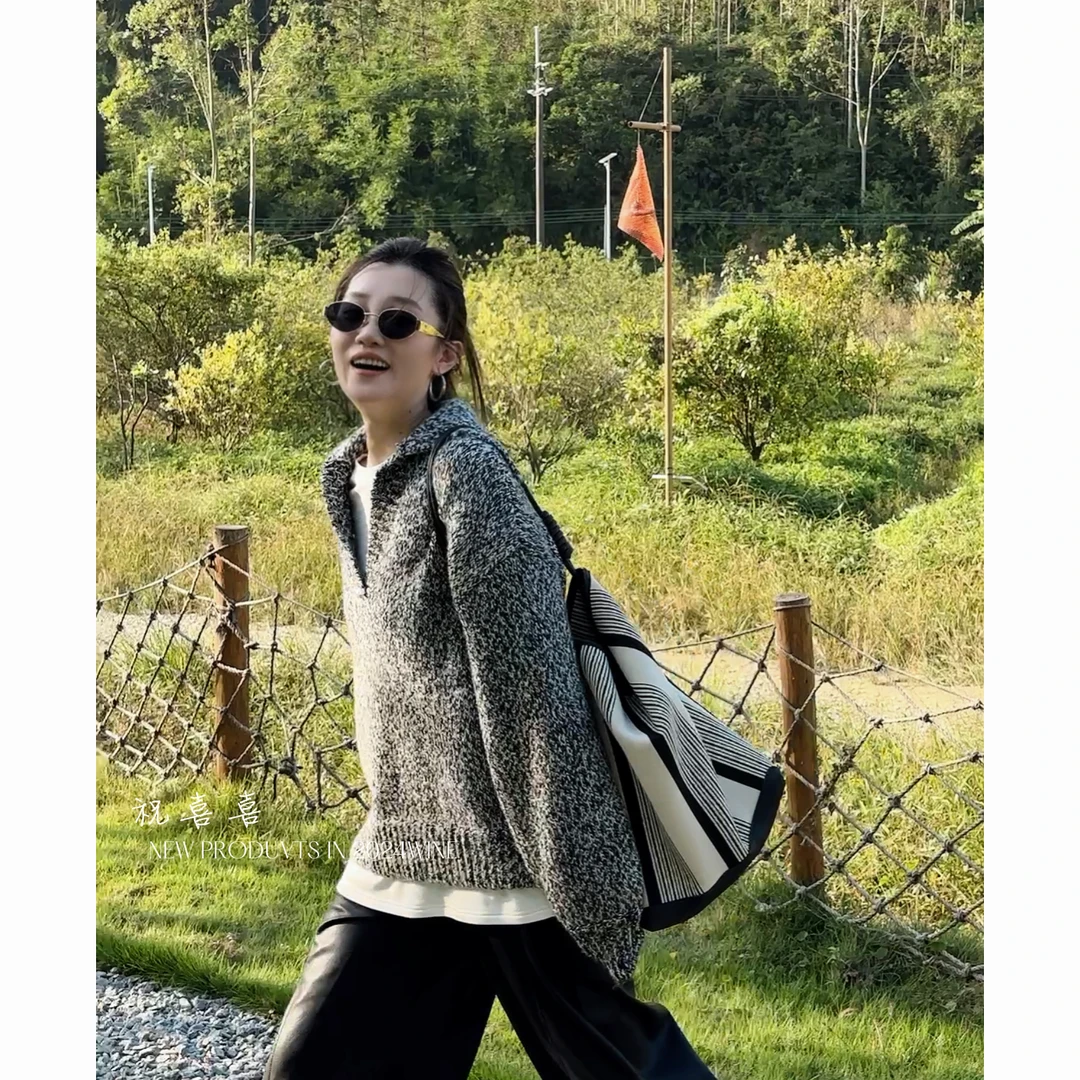 祝喜喜【环岛日记】复古休闲针织时尚秋冬宽松百搭毛衣