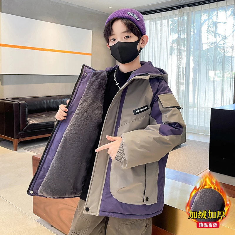 男童冬季派克服棉衣2025新款儿童加绒外套秋冬款大童加厚棉服冬装