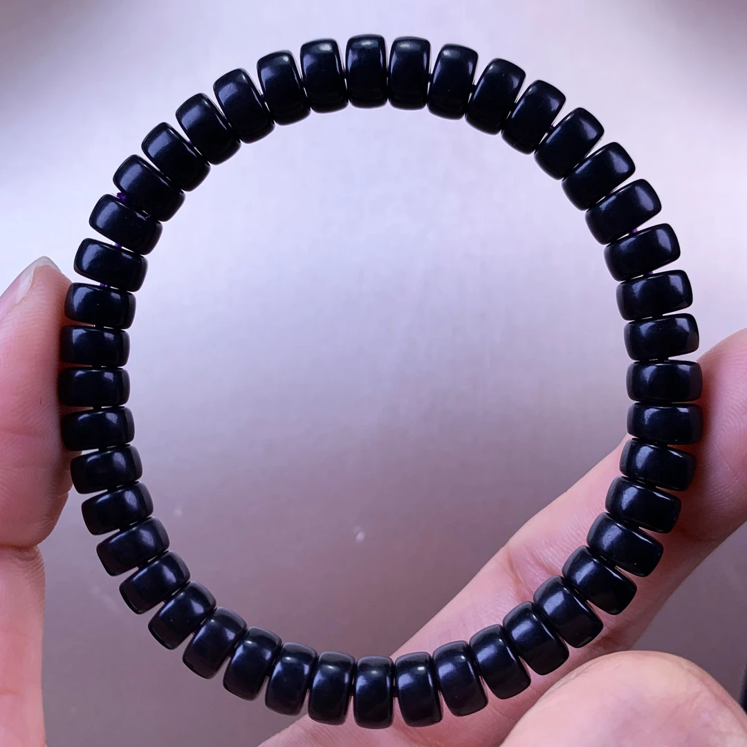 天然和田玉青海料精品烟紫浓紫帝王紫直切手链收藏级约7*4mm@4223