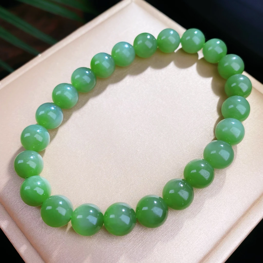 天然和田玉俄料碧玉猫眼8mm圆珠单圈手串手链百搭女士玉手串@3262