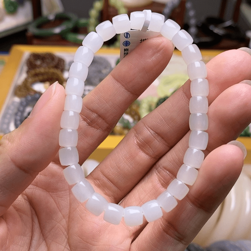 【闪购商品】和田玉新疆羊脂白玉6.5mm直切手串未镶嵌