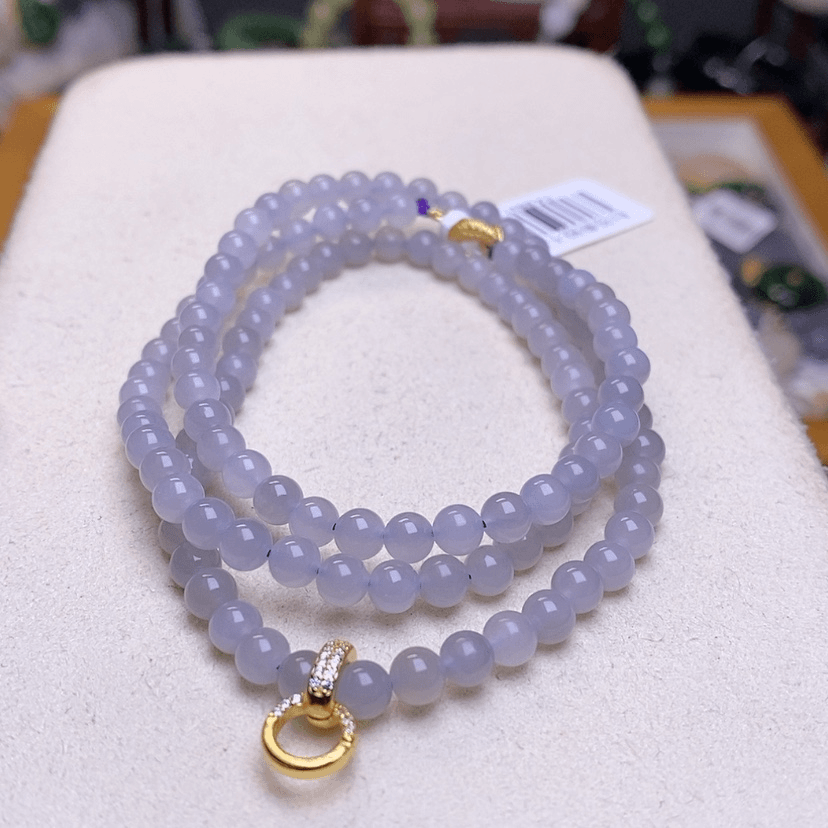 【闪购商品】和田玉烟紫银镶万能扣项链5m M未镶嵌