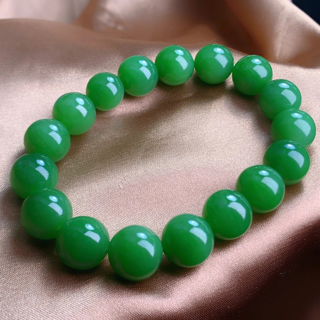 天然和田玉俄料碧玉老料七号矿约12mm手链素单圈手串精品@4081