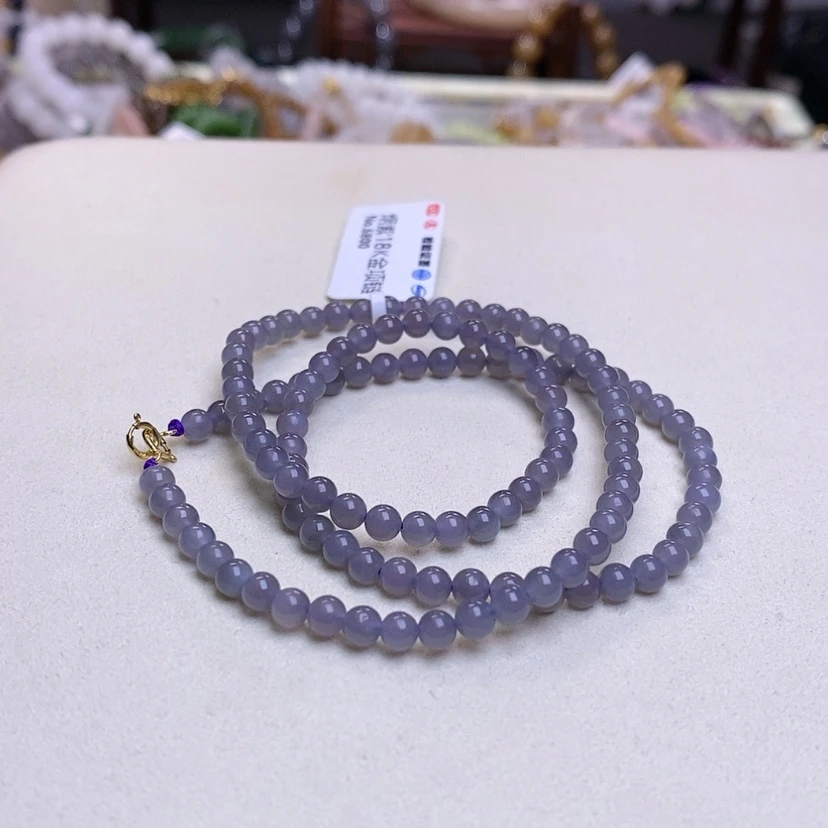 【闪购商品】和田玉浓烟紫金镶项链4MM未镶嵌