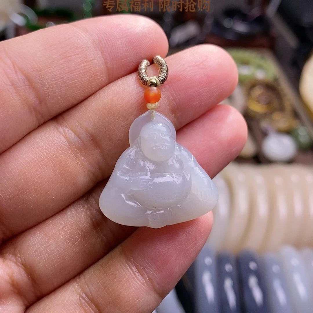 和田玉老矿料冰烟紫佛公吊坠未镶嵌