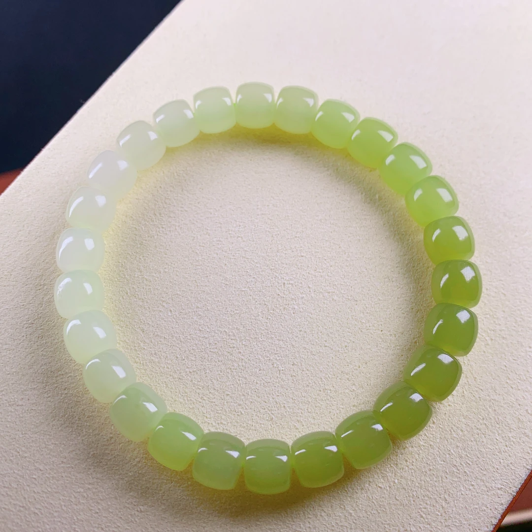 天然和田玉精品黄口渐变直切老型手链约8*7mm单圈手串@0002