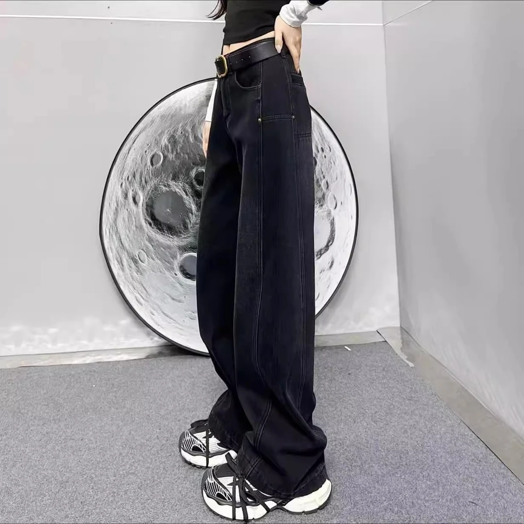 裤子女款爆款2024新款阔腿裤秋冬高腰加绒加厚胖妹妹显瘦牛仔长裤