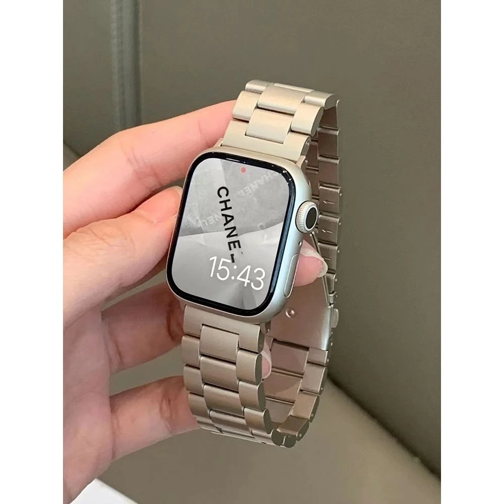 适用iwatch7/8苹果手表带applewatch654代se高级男女款不锈钢金属