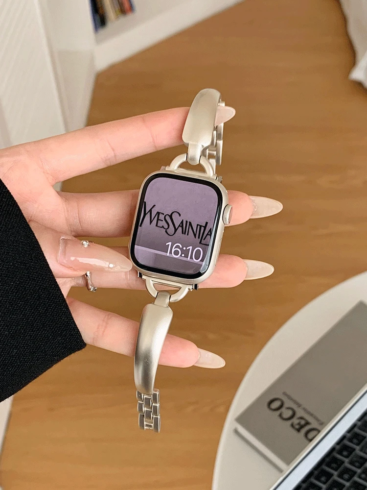 适用苹果手表表带高级感金属手镯式链条款iwatch8765se精致小香风