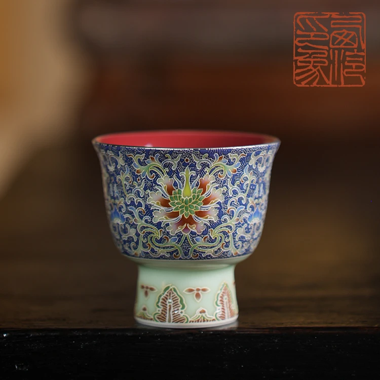 【西泠上新】景泰蓝珐琅釉缠枝纹小高足杯单杯（故宫宝蓝色）HX0134