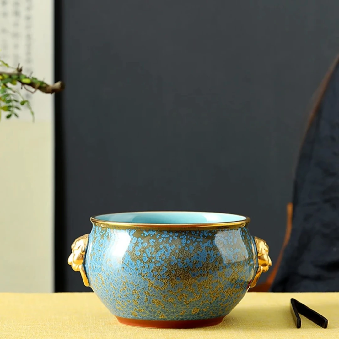 【西泠上新】钧窑冰晶蓝 瑞兽摆件茶洗HX0178