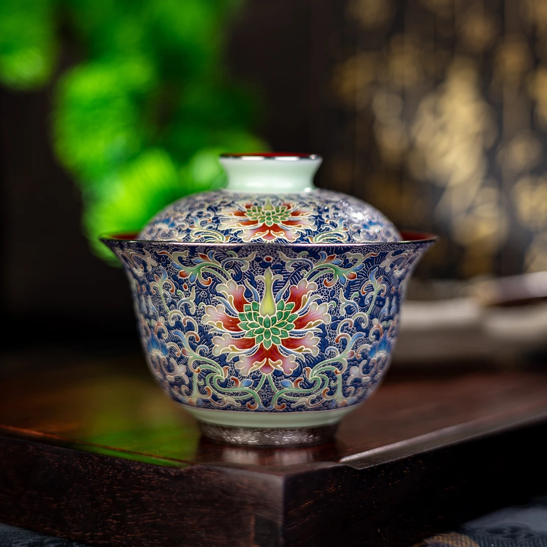 【西泠上新】景泰蓝珐琅釉缠枝纹盖碗（故宫宝蓝色） HX0124