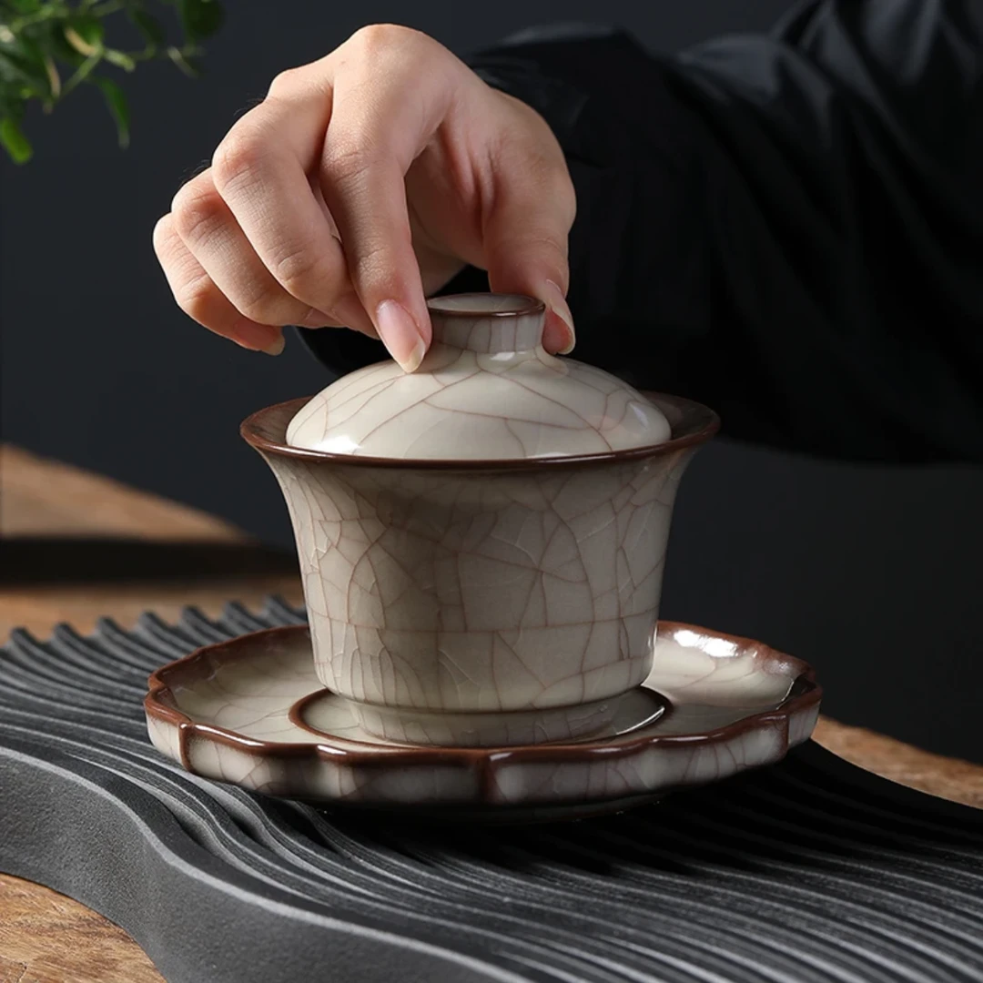 【西泠上新】龙泉传世哥窑三才盖碗HX0377