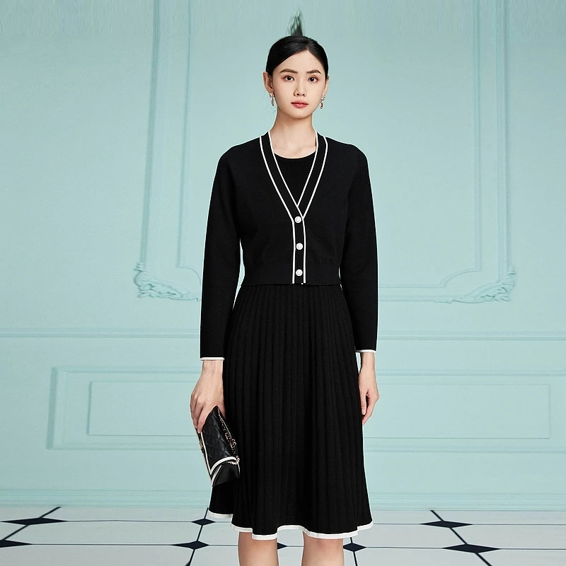 【晨粉专享价】轻奢绵羊毛连衣裙-MJED17KOP428B11,MJED17KOP428C31