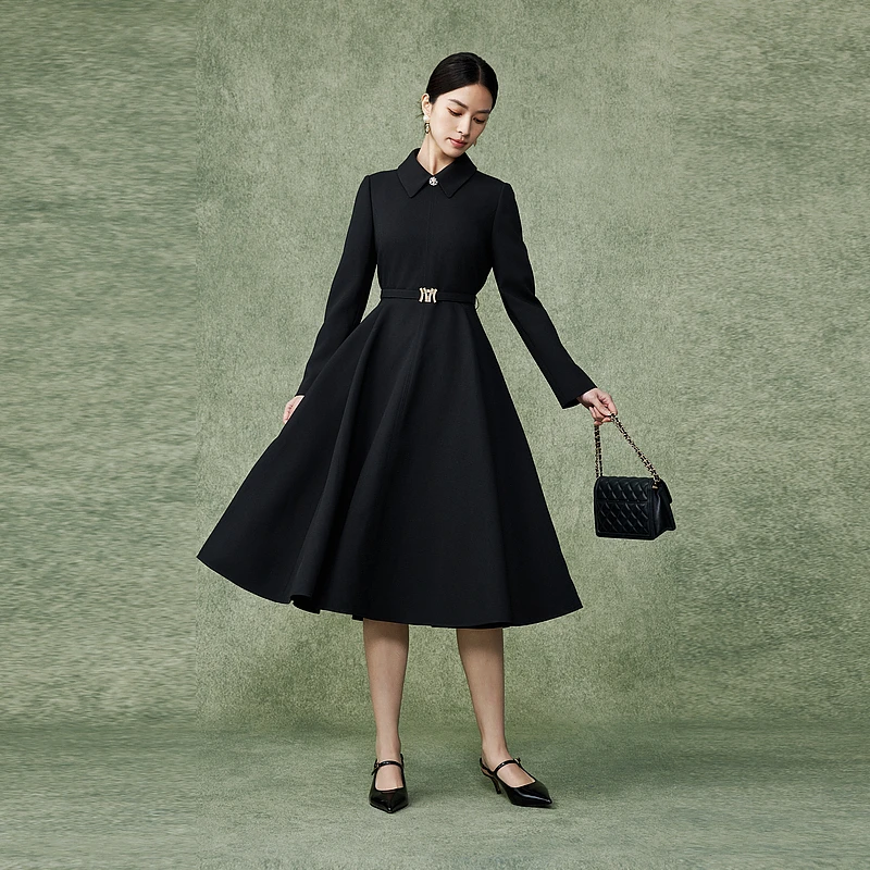 ~2024年新款赫本风显瘦长裙黑色收腰气质连衣裙-MOFD01WOP019