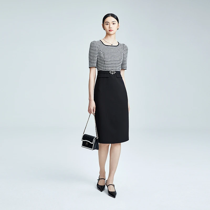 【Susie】新款优雅假两件维西格薄呢连衣裙-MJFB02WOP305B11