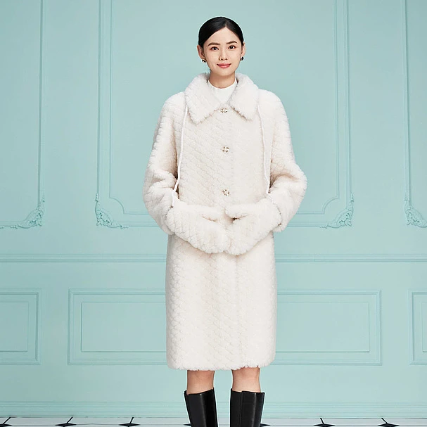 【晨粉专享价】冬季白色羊剪绒女毛呢外套MJED21TUR606W21/zb