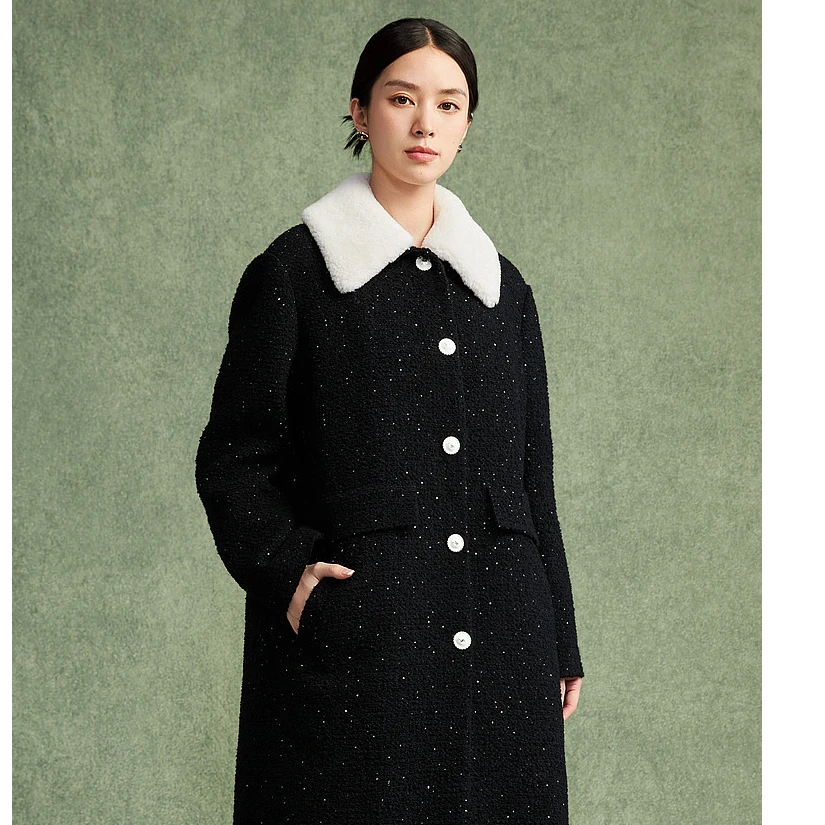 【阳光专属】24年新款绵羊毛冬季保暖毛呢外套/MJFD05WMC115B11