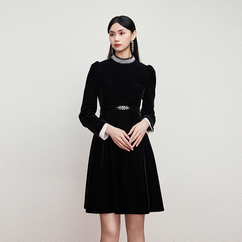 【晨粉专享价】巴洛克丝绒连衣裙新款宫廷风重工-MJFC04VOP616B11