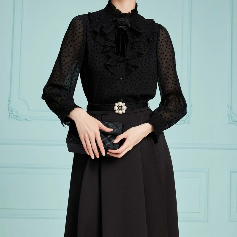 MOJO.S.PHINE【晨粉专享价】精致黑色百搭衬衫MJED18WBL155B11/zb