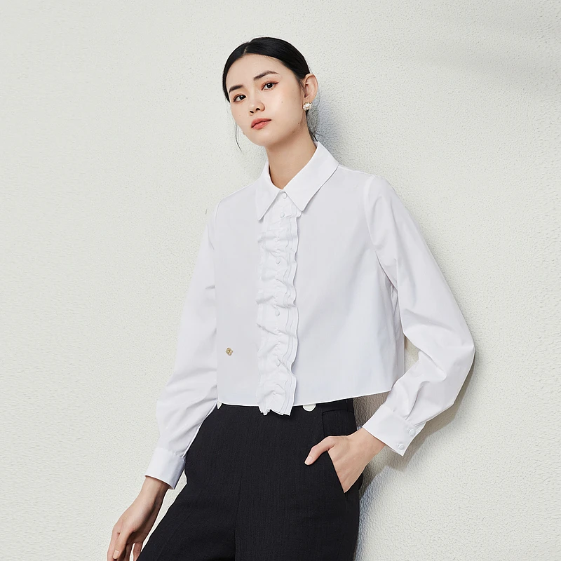 24新款荷叶边白衬衫日本防皱面料简约高级感百搭-MJFB01WBL166W11