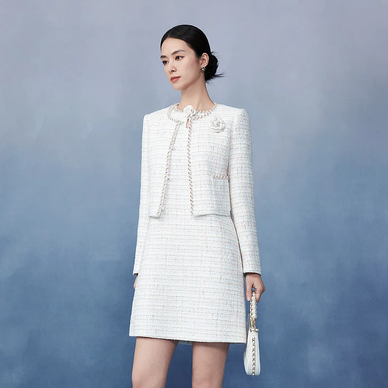 气质山茶花2024年新款冬季彩花呢优雅气质短外套-MJGA01WJK711W31