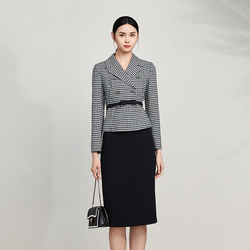 【晨粉专享价】摩登气质格纹半裙2024新款立体剪裁MJFA04WSK205B11