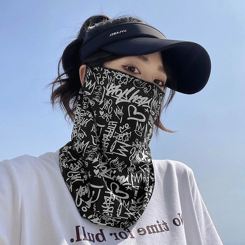 电动车骑车防晒面罩男女全脸透气防晒脖套冰袖面巾跑步冰丝面纱女