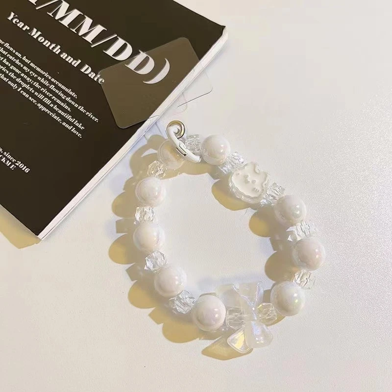 清新串珠奶白手机珠珠链条网红白色珠子挂件挂绳挂饰珠链ins女