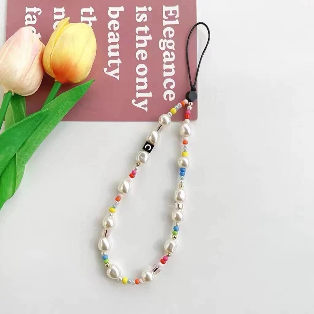 倪妮同款ins手机链七彩珍珠手机壳链条便携带挂饰品挂绳网红款女