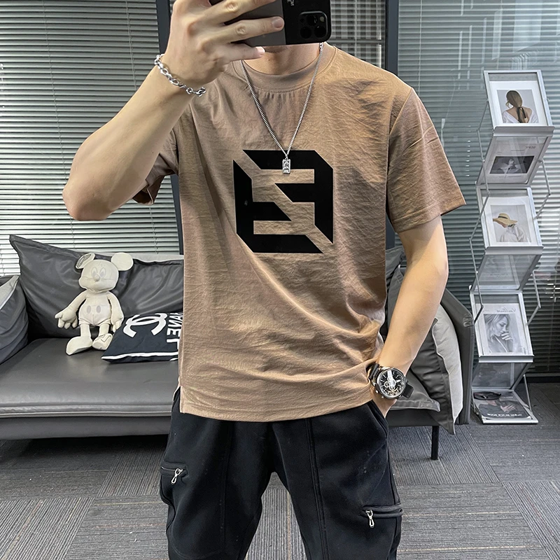 1103夏季棉麻2024短袖t恤男新款圆领透气薄款修身潮牌