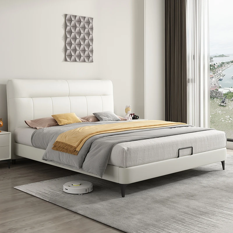 懂木轻奢极简实木真皮床双人床1.8米高箱皮艺床现代纳帕牛皮婚床