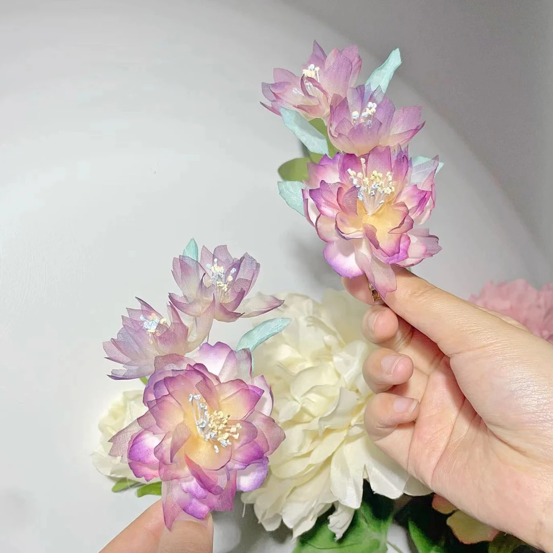 辰小兮紫袖红弦发夹小款 /设计师孤品信【真丝烫花】手工汉服发饰品