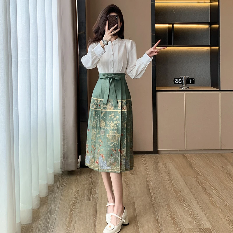 新中式马面裙女春装2024新款可上班穿的小个子国风连衣裙日常汉服