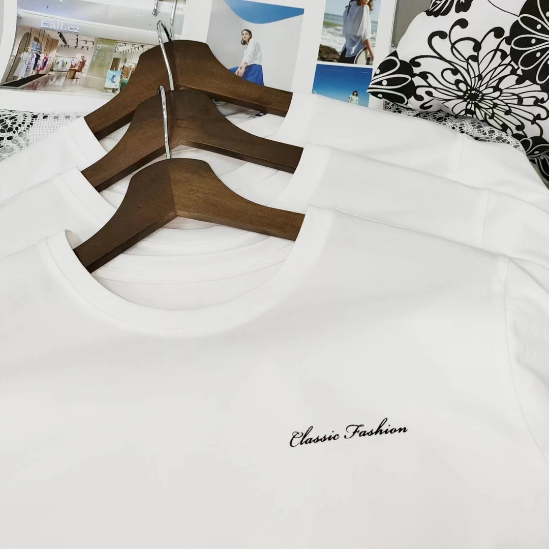 着竹2023夏季新款纯棉宽松字母印花短袖T恤女上衣圆领透气休闲ol