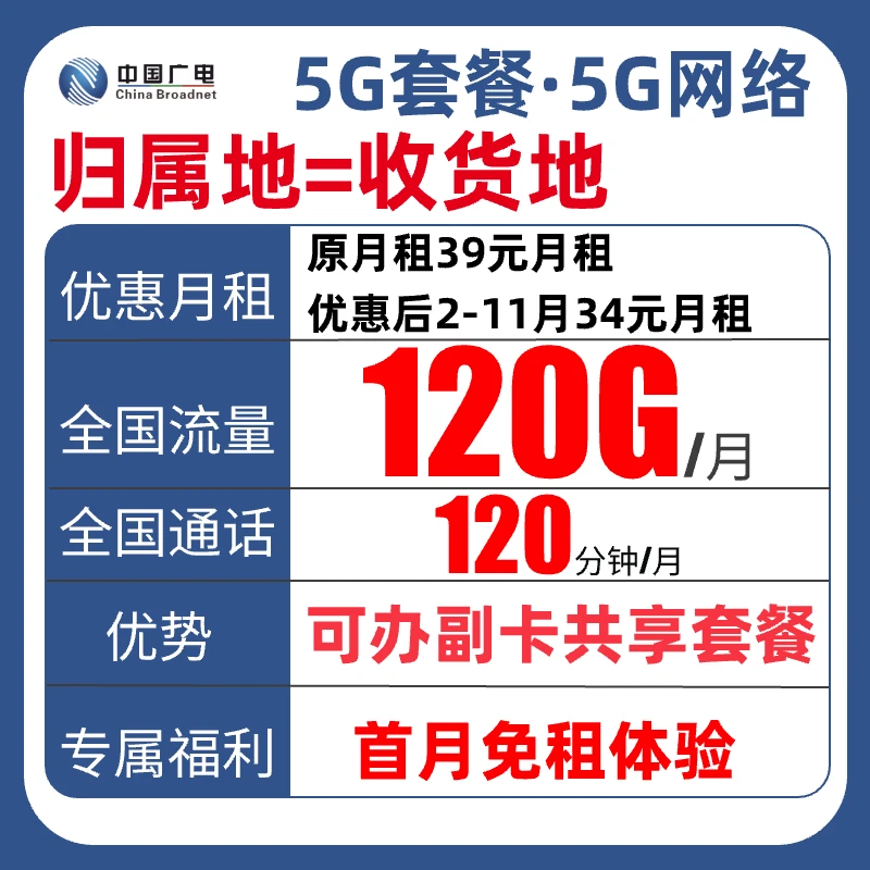【首月免租】中国广电本地卡不限速5G套餐手机卡流量卡电话卡本地