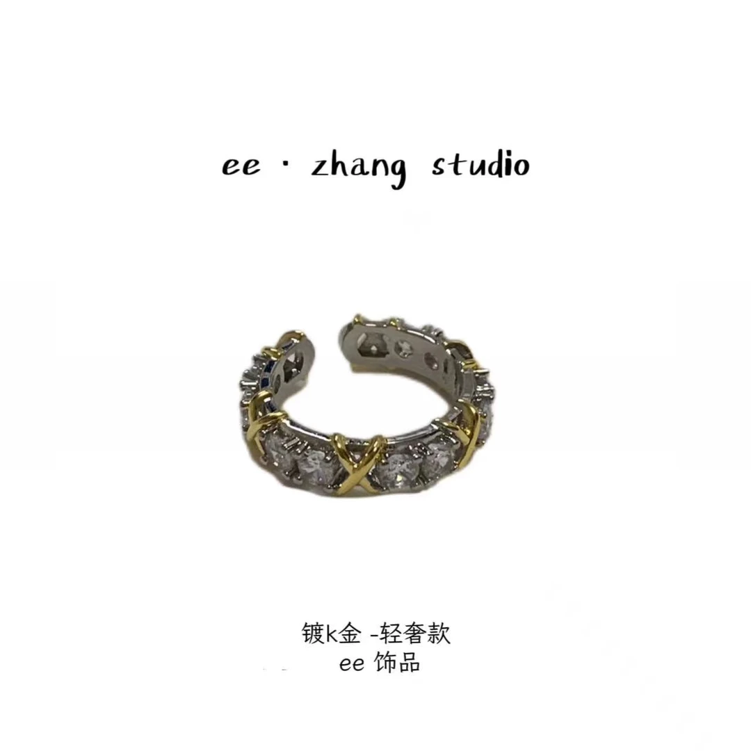 铜合金合成锆石戒指 字母X交叉戒指ee728