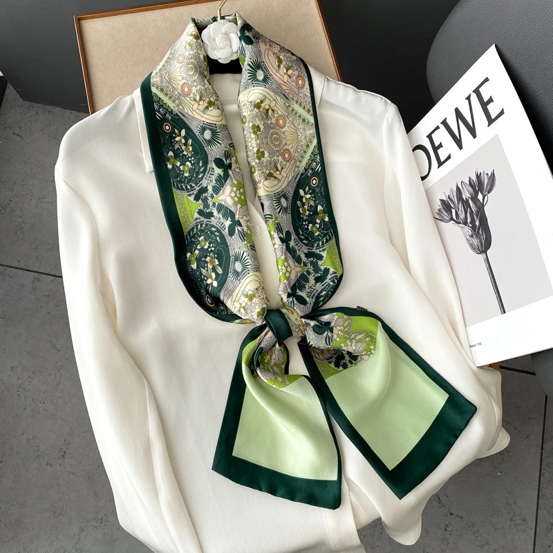 春秋百搭150cm丝巾长条职业领巾包包飘带围巾气质洋气桑蚕丝窄条