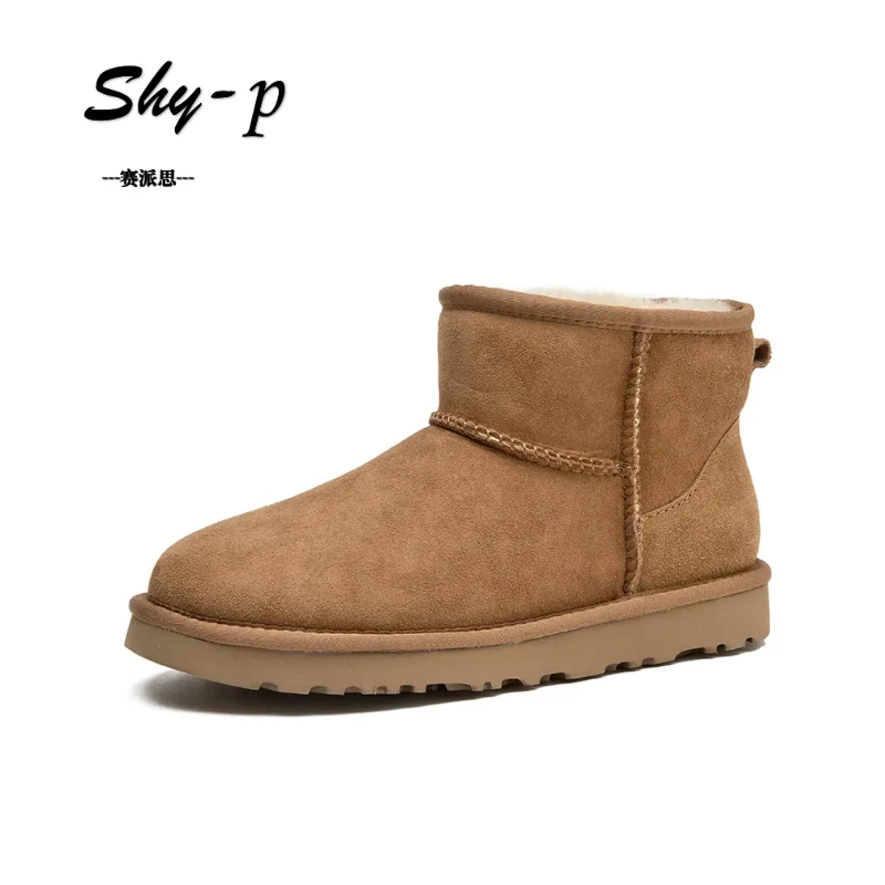 桑坡羊皮毛一体雪地靴女真皮羊毛加厚时尚男女鞋冬季经典短筒短靴