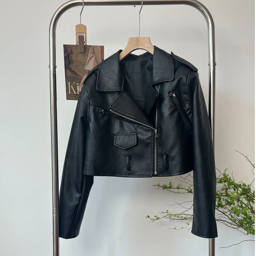 黑色机车皮衣外套百搭短款