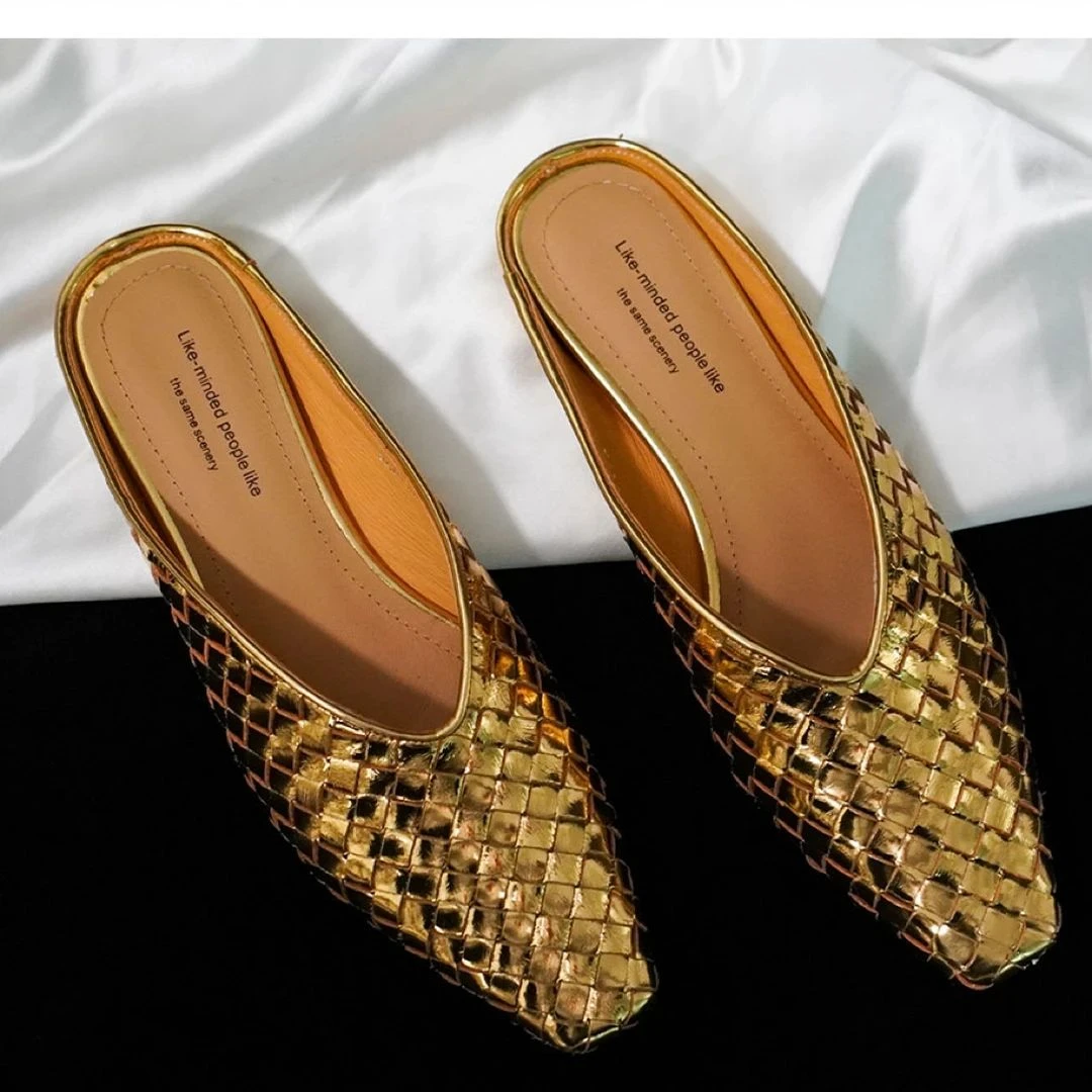 【花思宇】4cm跟BV风格编织半拖低跟网红穆勒鞋包头复古百搭平底