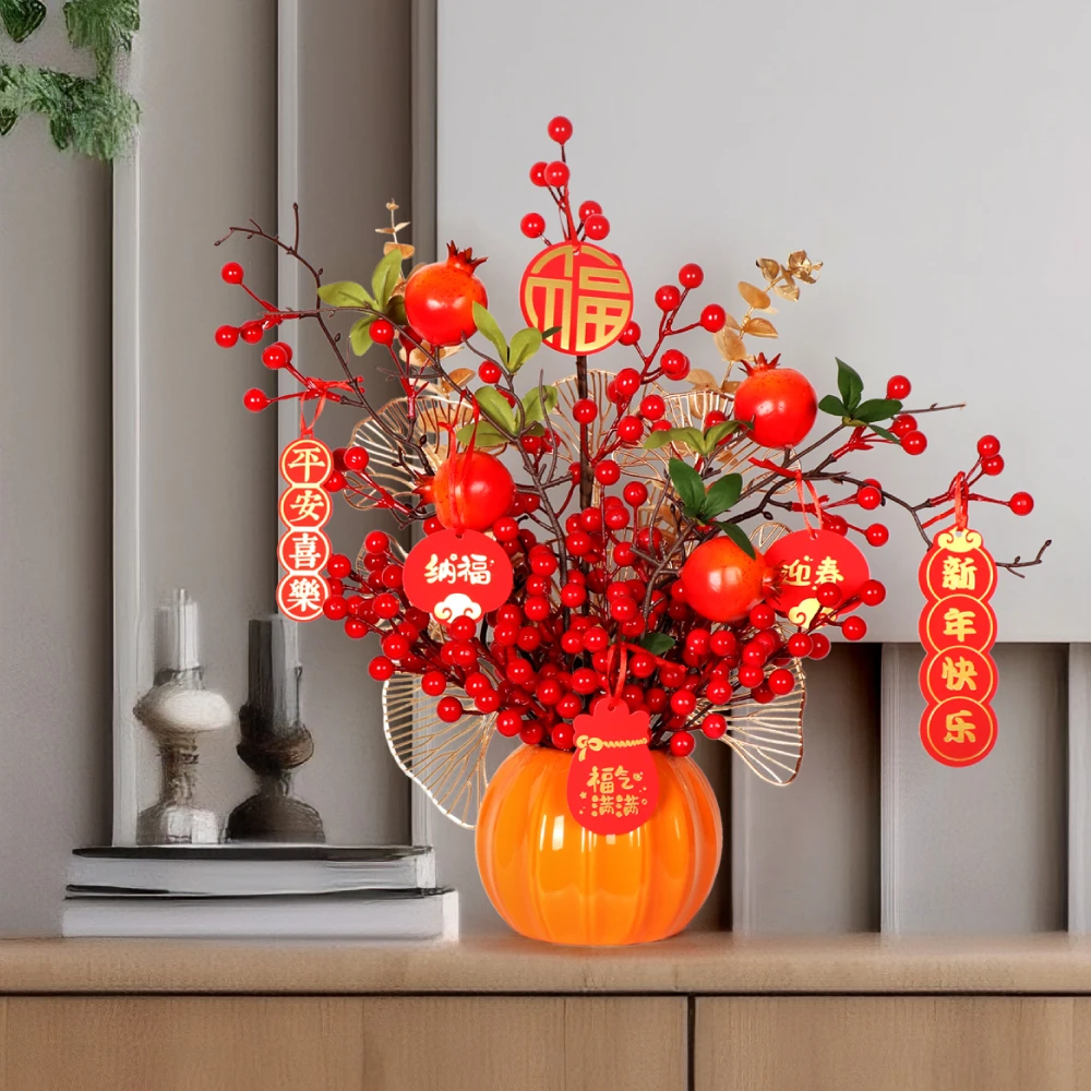 红果发财果柿柿如意仿真花款结婚新年装饰品手工可爱节日逼真摆放