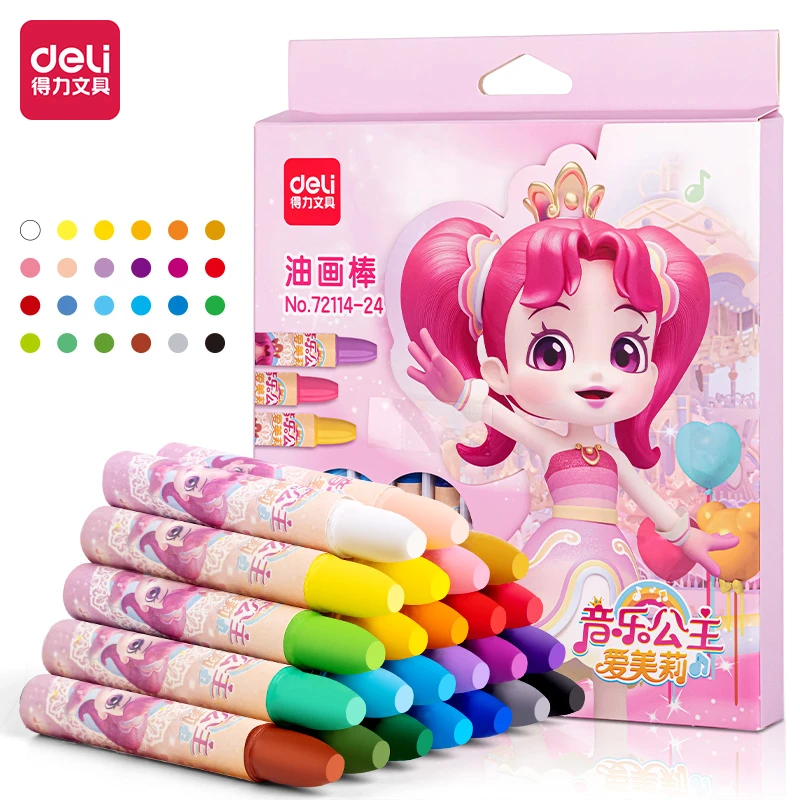 【直播专享】得力72114-24彩盒装音乐公主爱美莉子弹头24色油画棒