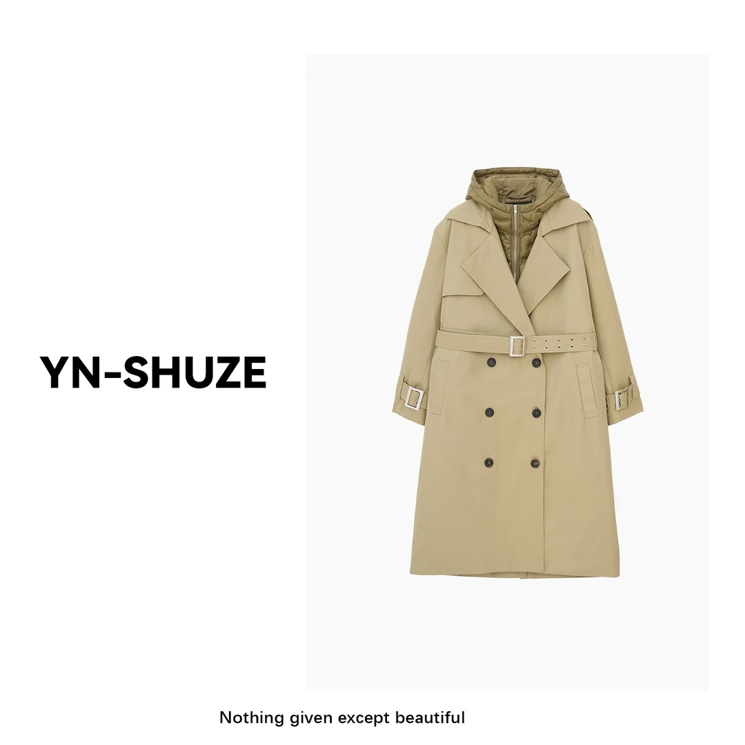 【YN-SHUZE】‘轻暖感’设计款气质长款风衣羽绒服SZ-YNC-246006