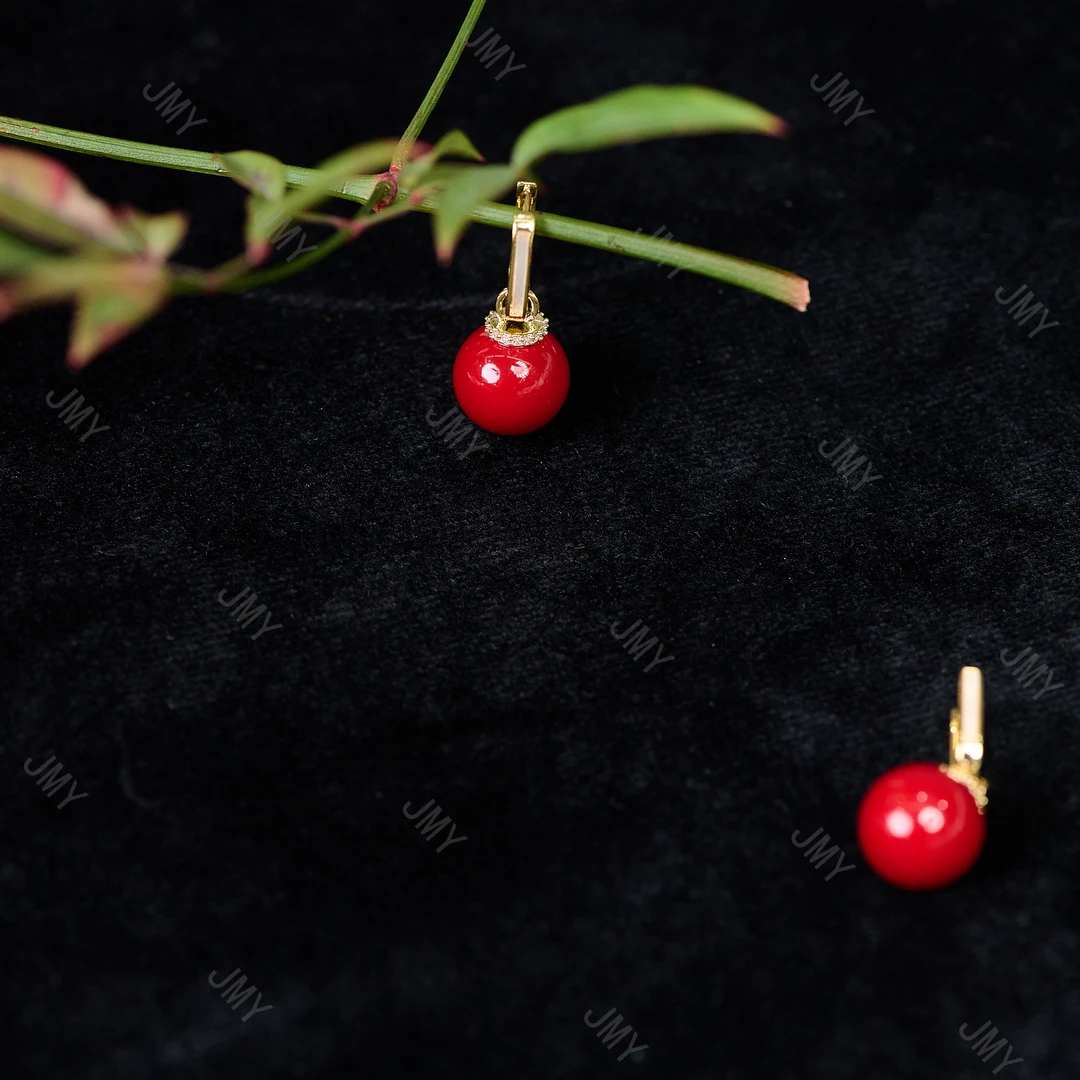 铜合金贝壳耳饰 安哥拉红耳环女小众设计感简约大气高级2024新款