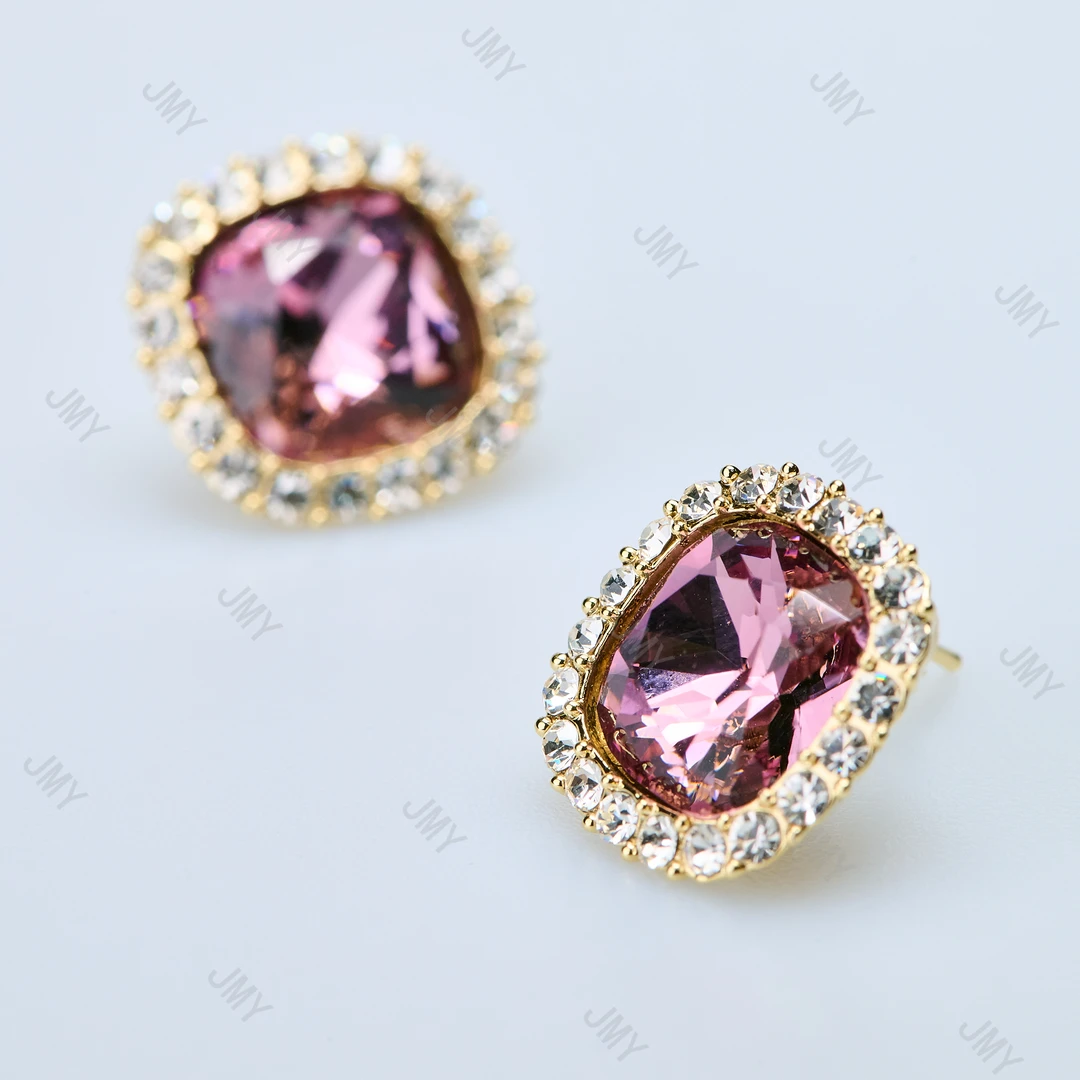 铜合金锆石耳饰 气质名媛紫色耳钉网红轻奢高级感锆石水晶耳环