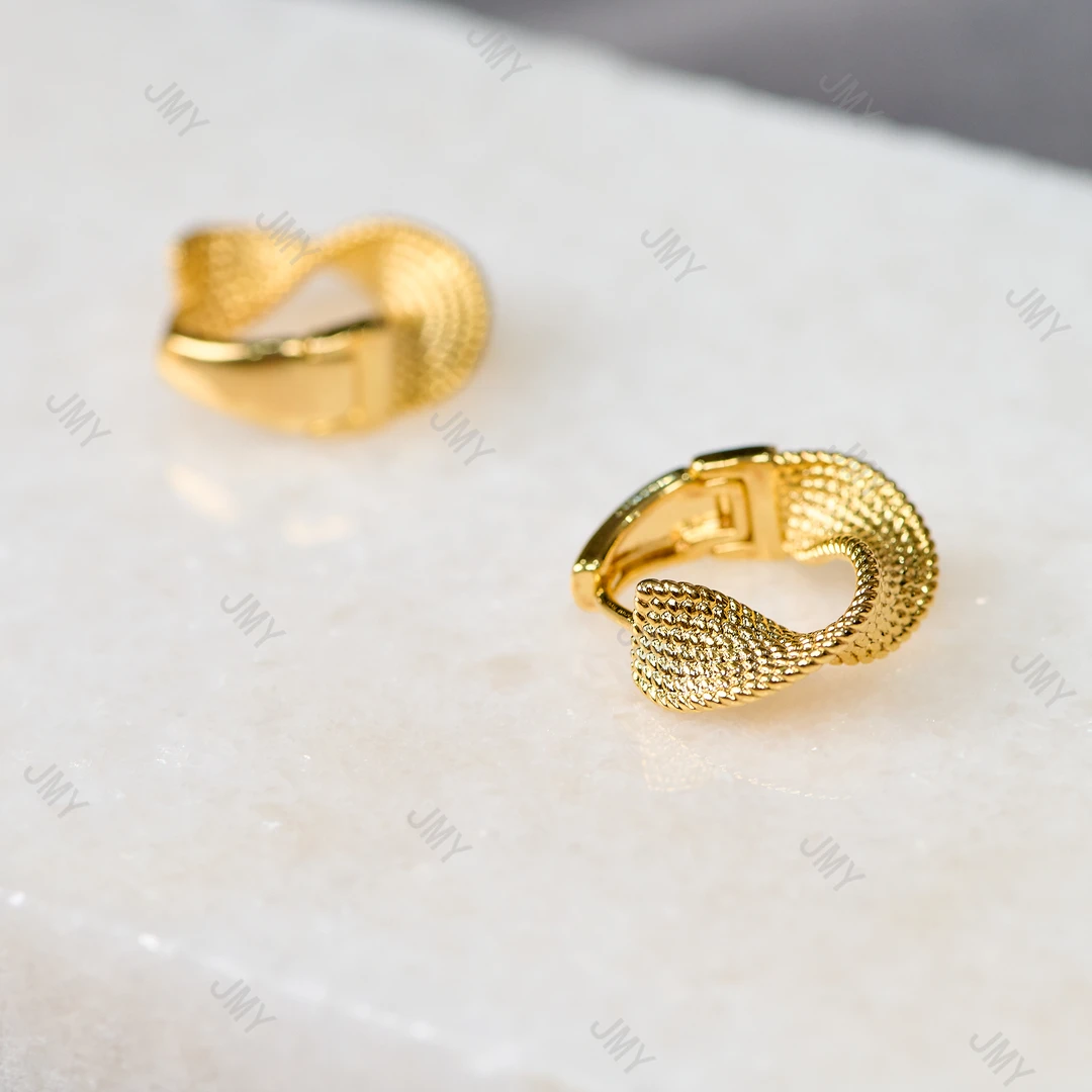 铜合金耳饰 小众设计编织麻花素圈耳扣式耳环简约高级