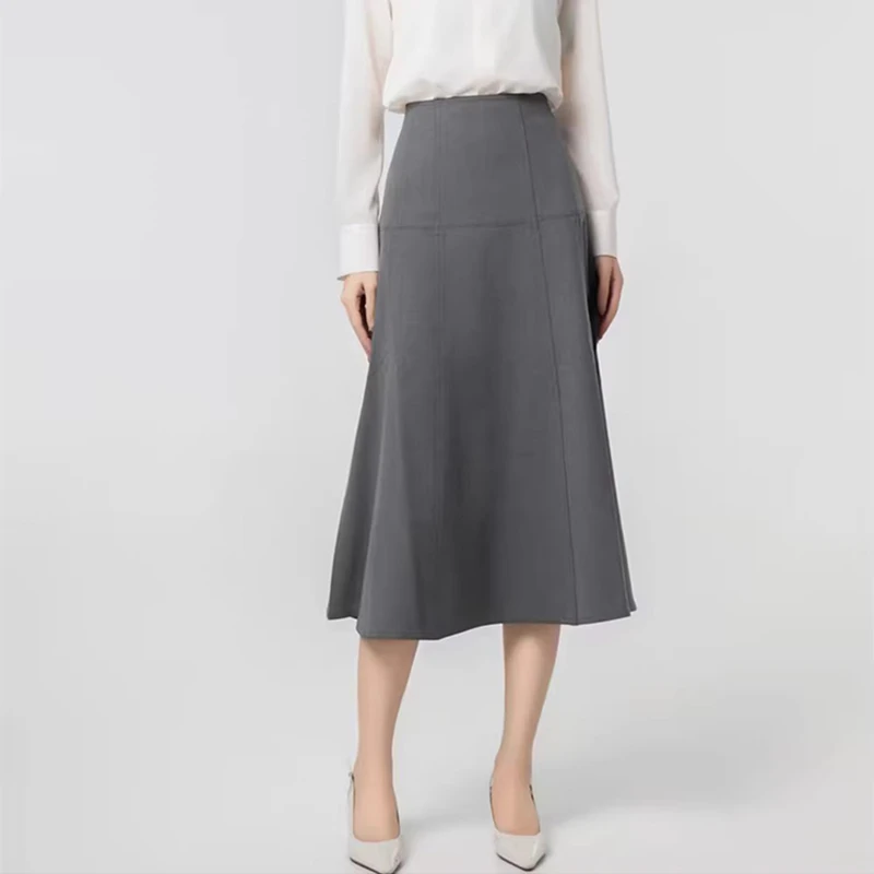 魅言商场同款2025秋新款纯色气质优雅百搭显瘦长款半身裙5200406