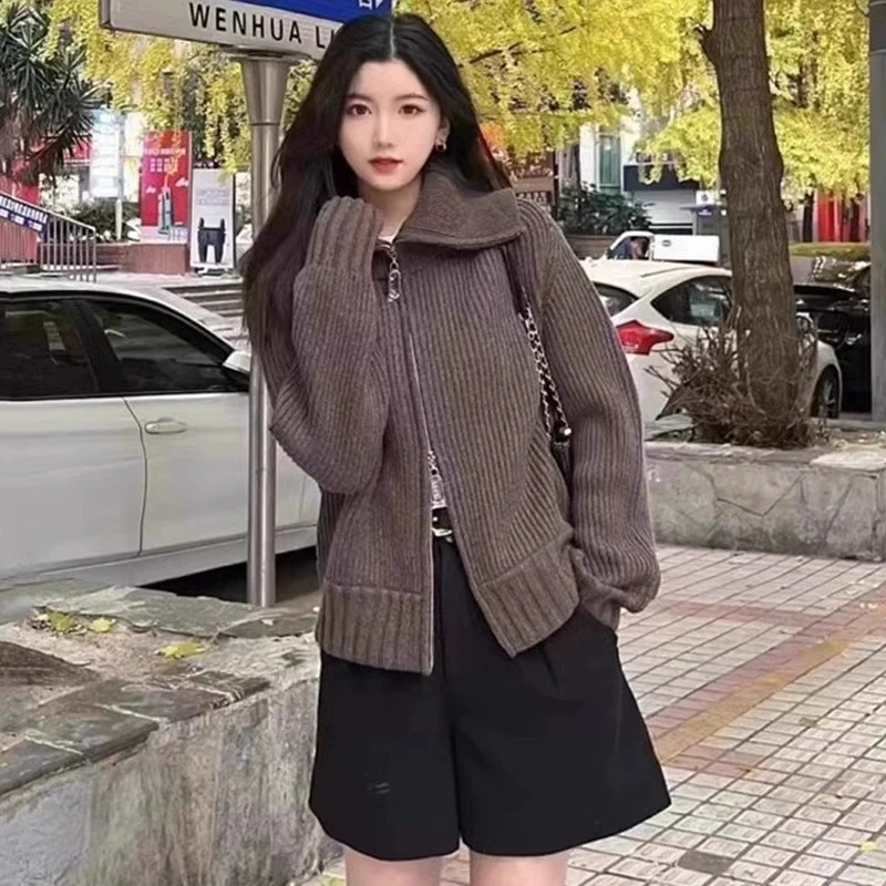 魅言商场同款2025秋季新款翻领针织衫女保暖打底衫慵懒风1499203