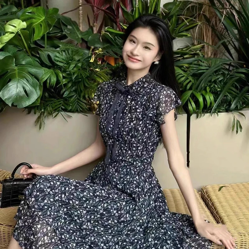 {专柜}商场同款2025夏新款显瘦减龄飘带碎花连衣裙1500456